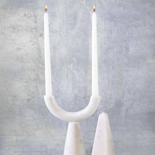 White Marble Pillar Candle Holder - White MARBLE