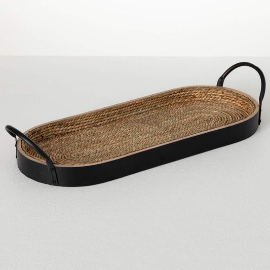 Oval Wood & Seagrass Tray