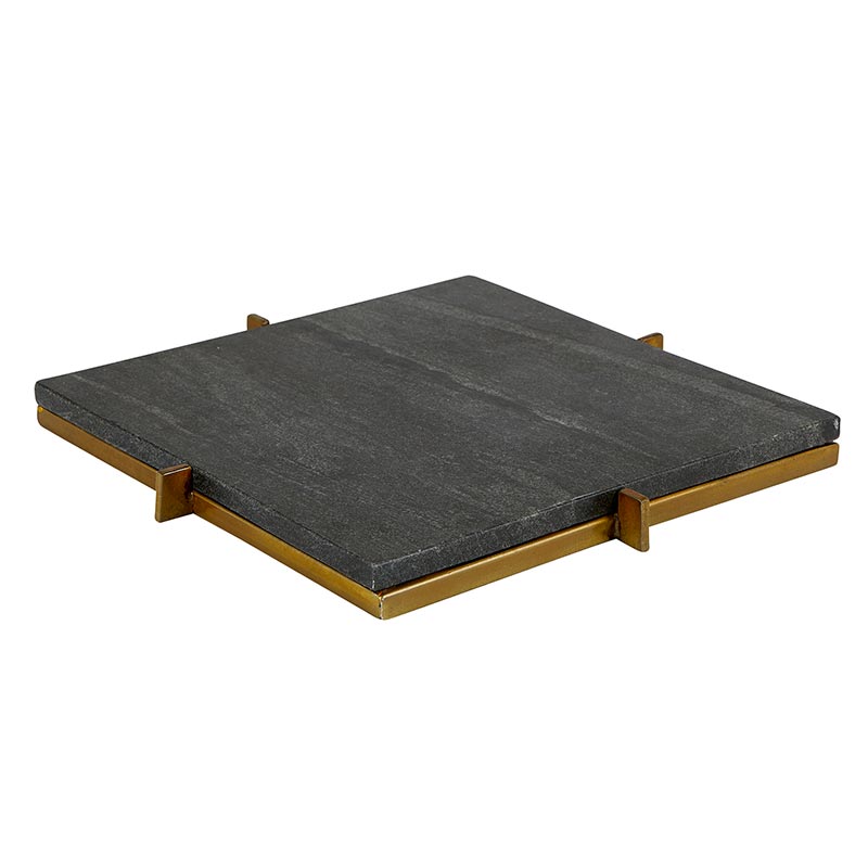 Black Marble Tray with Metal Stand