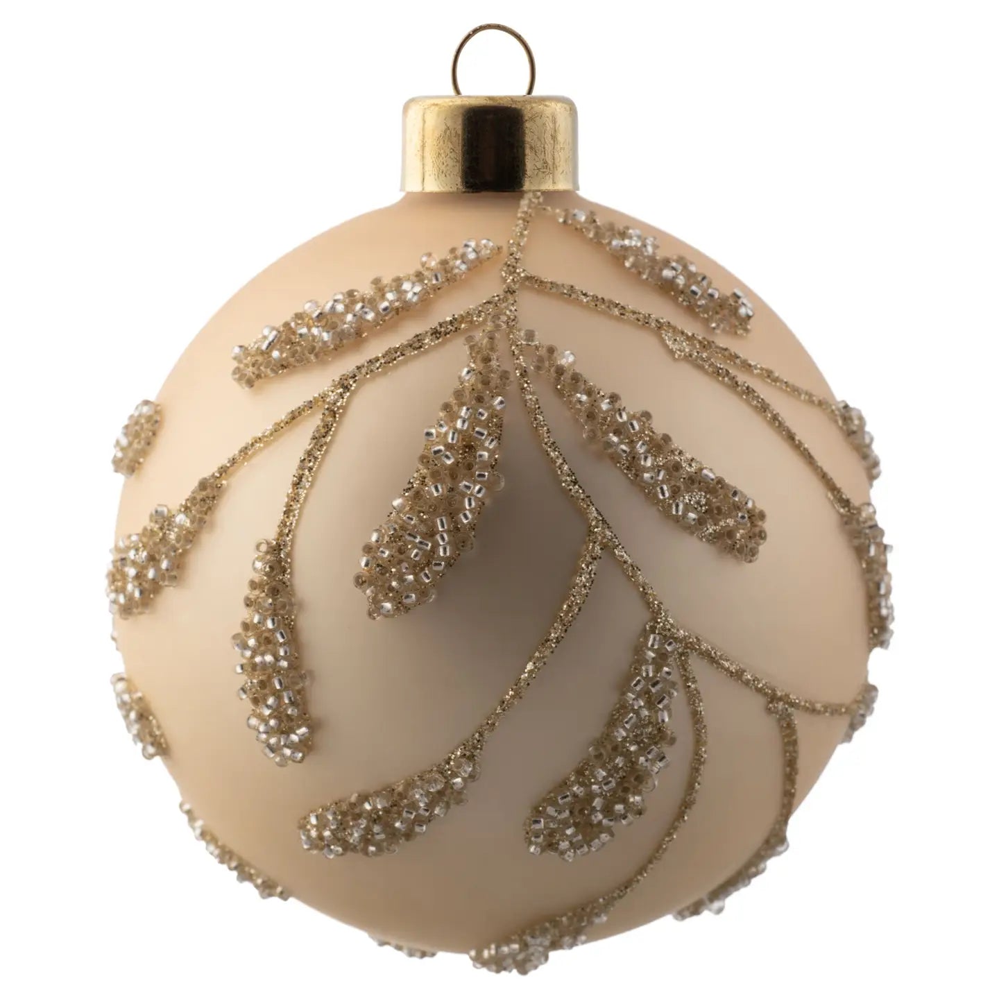 Glitter Leaf Glass Ball Ornament - Champagne