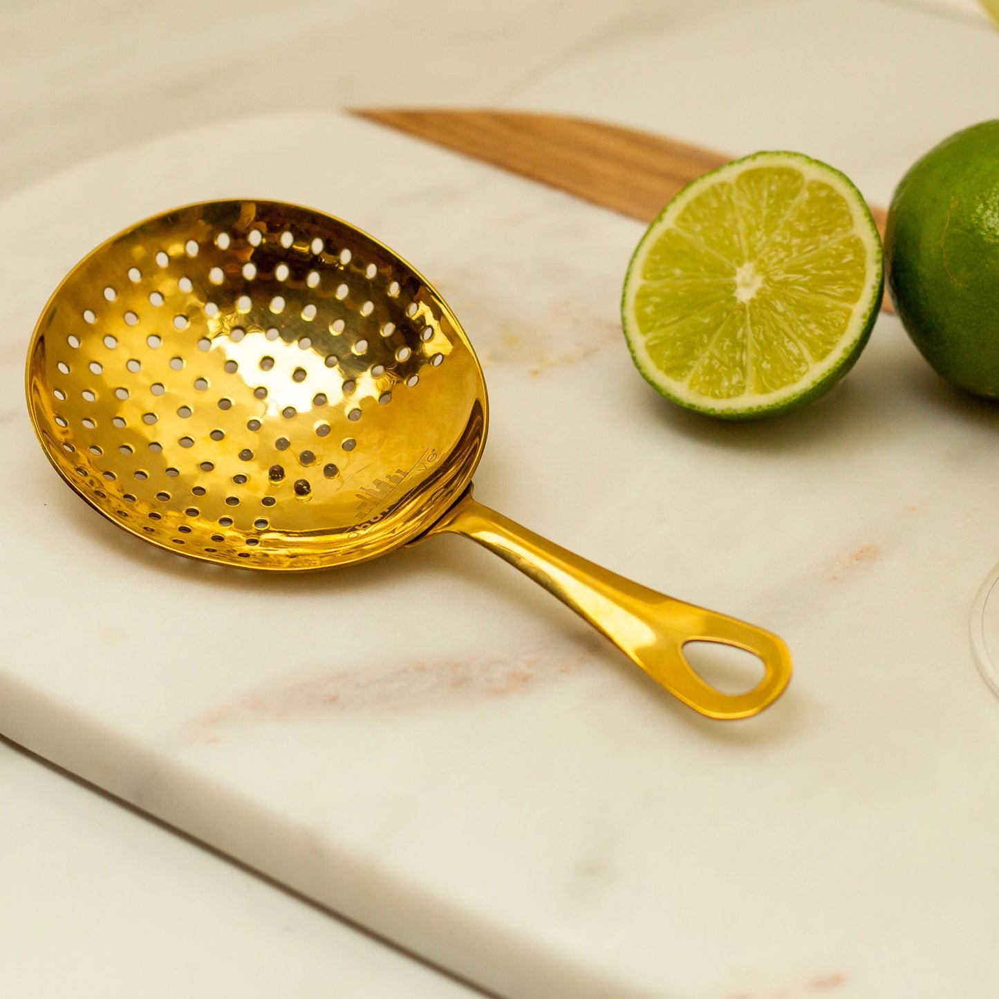 Julep Strainer, Gold Cocktail Jigger