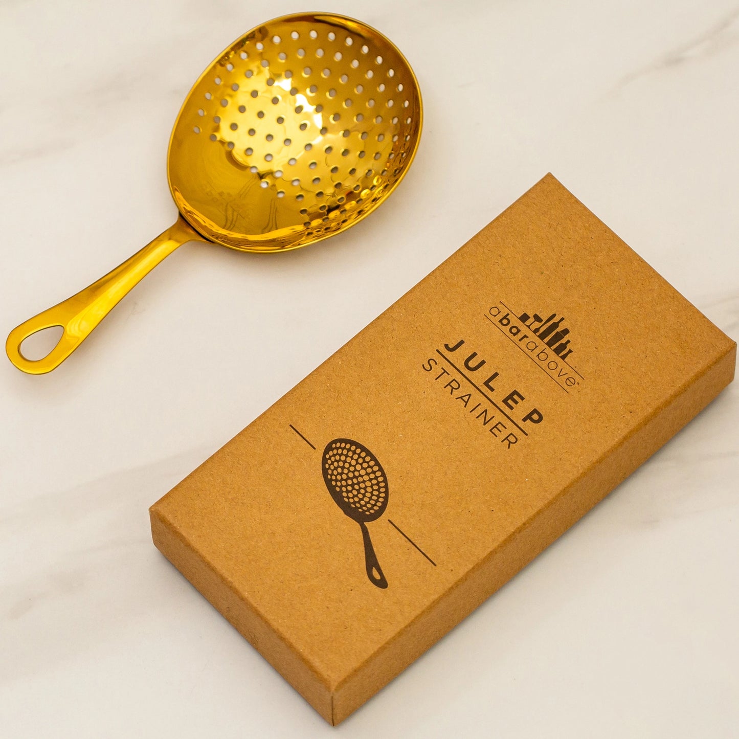 Julep Strainer, Gold Cocktail Jigger