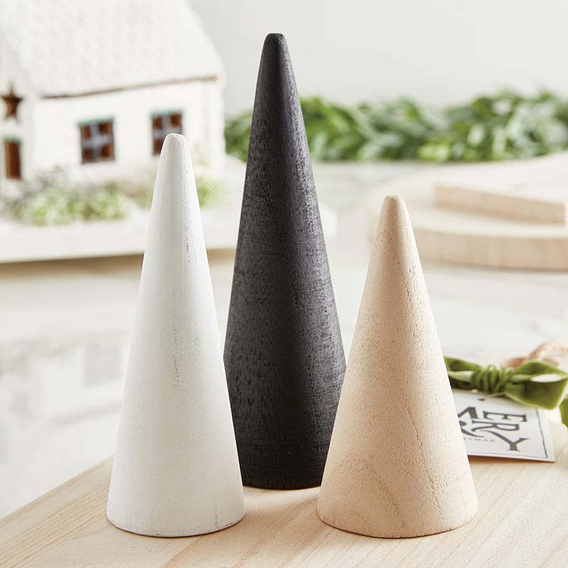 Mini Wood Cone Trees - Set of 3