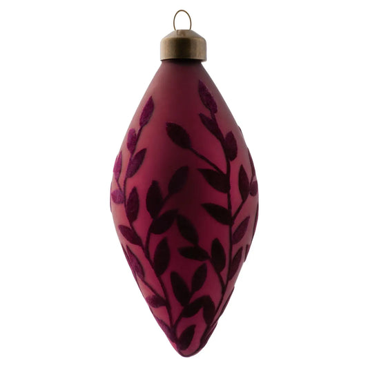 Velvet Leaf Glass Ornament - Plum Red