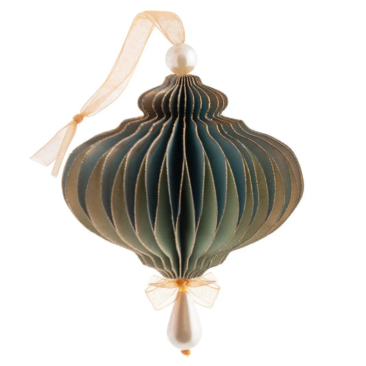 Verdigris Paper Drop Ornament - Sage Green + Gold