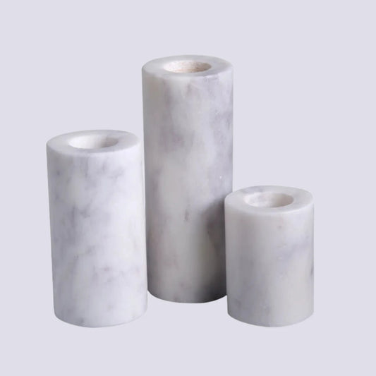 Marble Cylinder Pillar Taper Holders - Set of 3