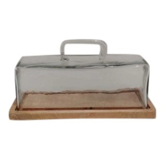 Wooden Butter Dish with Glass Dome - Lrg