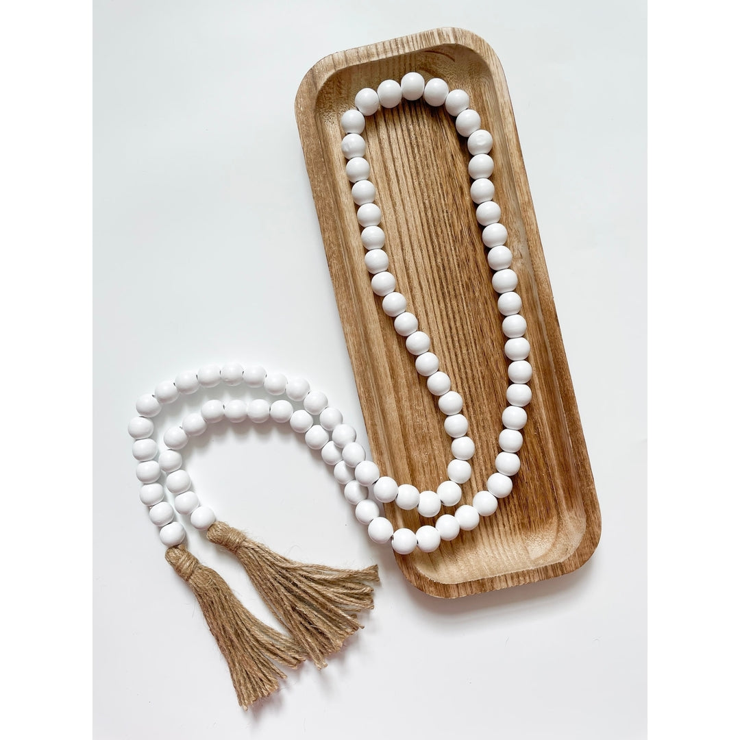 White Wood Bead Garland with Tassels