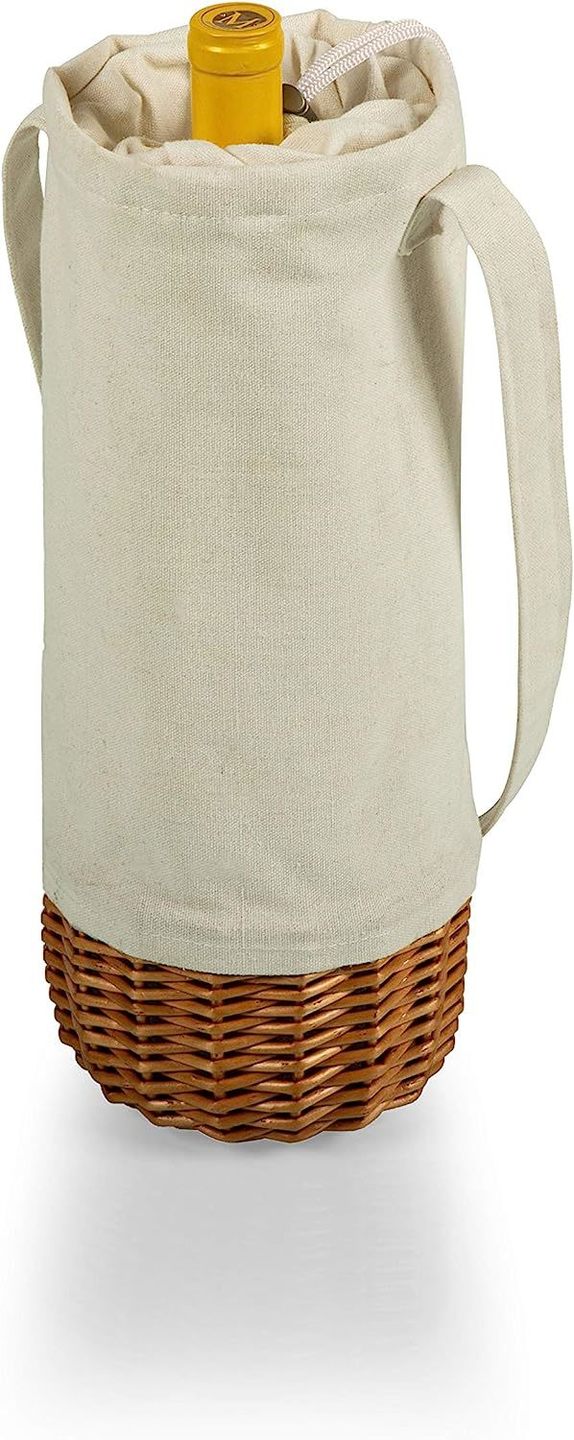 Insulated Canvas and Wicker Wine Tote