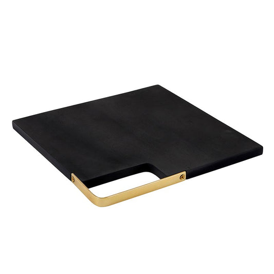 Square Black Serving Board with Brass Handle