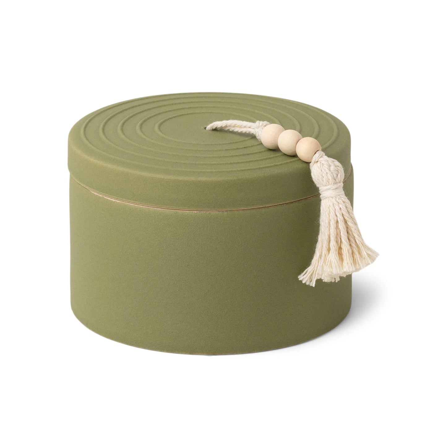 Sage Green Beaded Ceramic Candle - Cypress + Fir