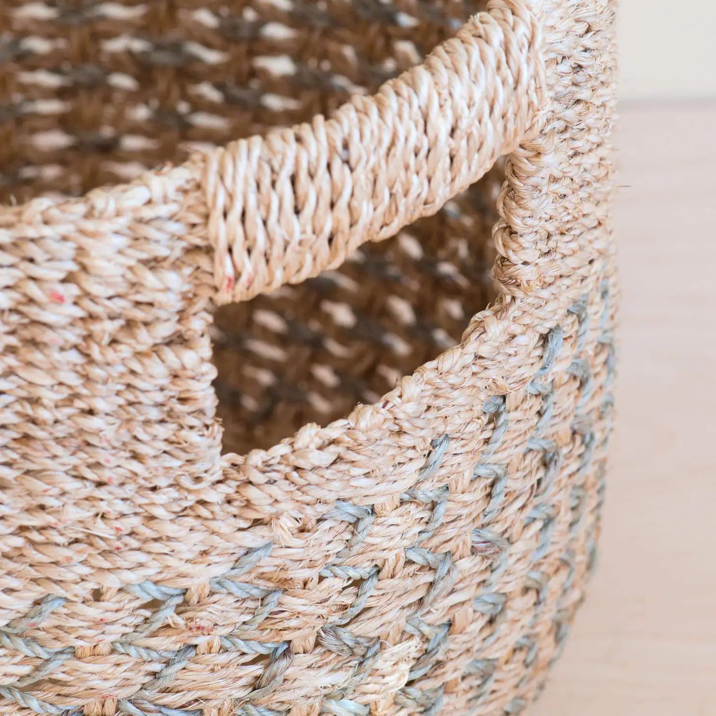 Grey Patterned Round Woven Basket
